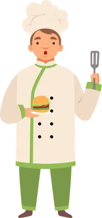 Chef profissional fazendo hambúrguer  Ilustração