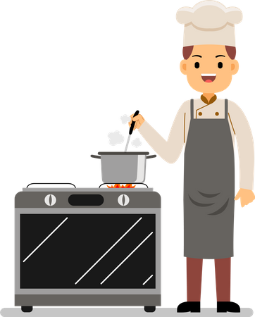 Chef profissional masculino cozinhando comida na cozinha do restaurante  Ilustração