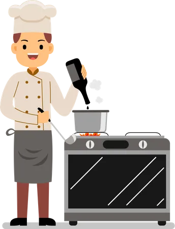 Chef profissional masculino cozinhando comida na cozinha do restaurante  Ilustração