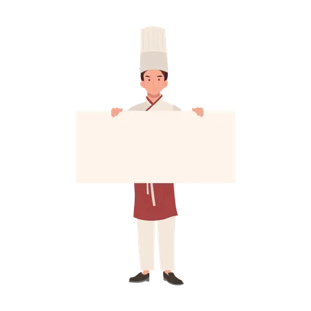 Chef masculino profissional segurando o quadro em branco  Ilustração