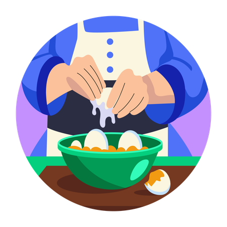 Chef quebrando ovos e assando alimentos  Ilustração