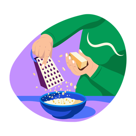 Chef rallando queso con un rallador de queso  Ilustración
