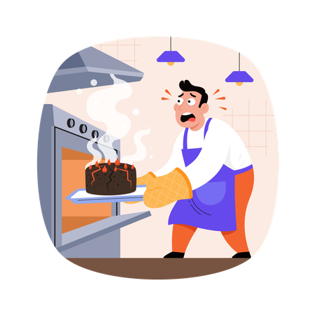 Chef sacando muffins del horno  Ilustración