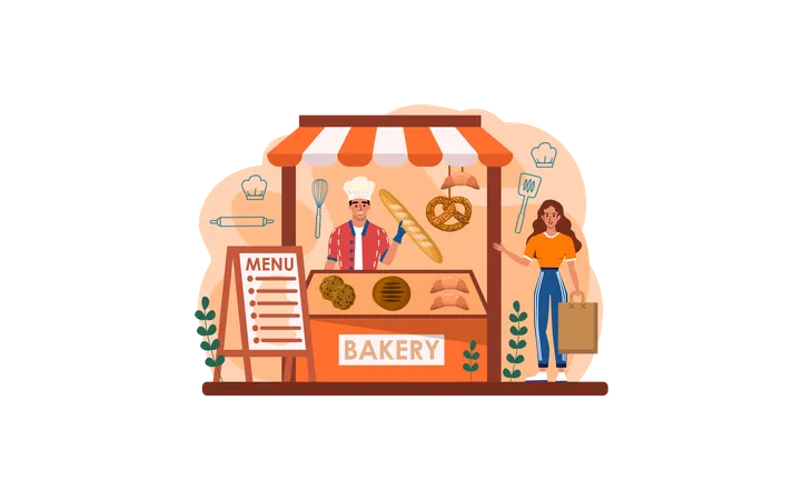 Chef selling bakery items  Illustration