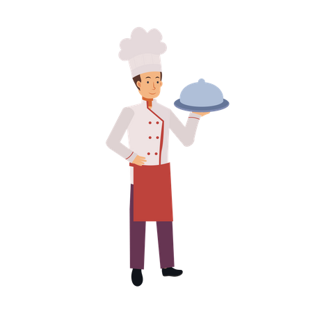 Chef servindo comida  Ilustração