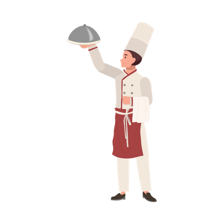 Chef servindo deliciosa comida gourmet  Ilustração