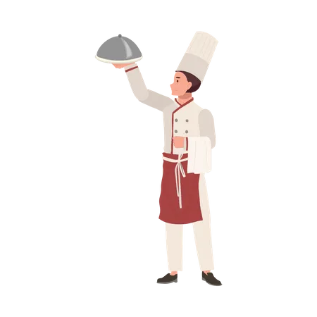 Chef servindo deliciosa comida gourmet  Ilustração