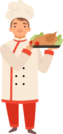 Chef servindo prato de frango  Ilustração