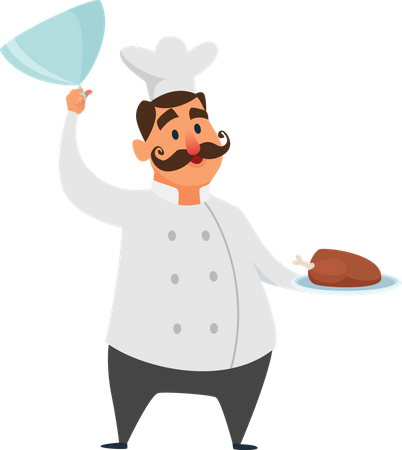 Chef Serving Chicken Dish  Illustration