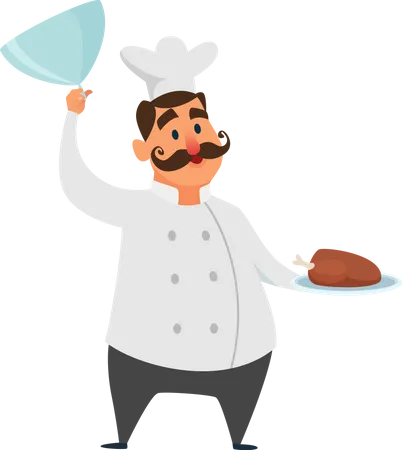Chef Serving Chicken Dish Illustration