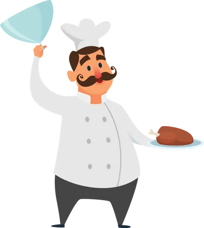 Chef Serving Chicken Dish  Illustration