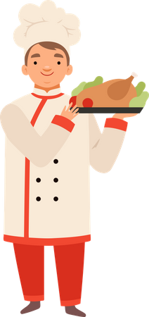 Chef serving chicken dish  Illustration