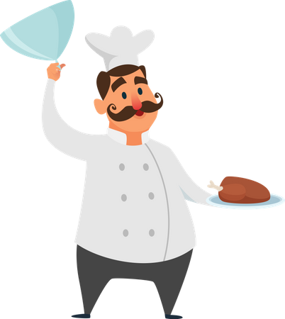 Chef Serving Chicken Dish  Illustration