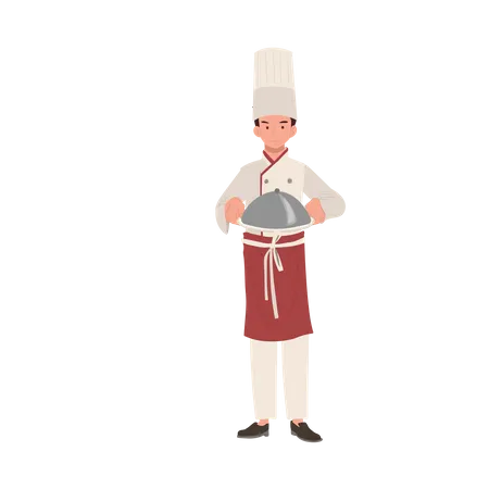 Culinary Professional Concept Chef Serving Delicious Gourmet Food Flat Vector Cartoon Illustration イラスト