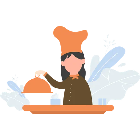 A Female Chef Taking The Lid Off Illustration