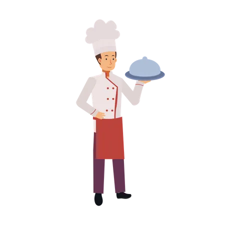 Full Length Of Male Chef Is Serving Food Flat Vector Cartoon Character Illustration Illustration