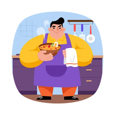 Chef serving food  Illustration