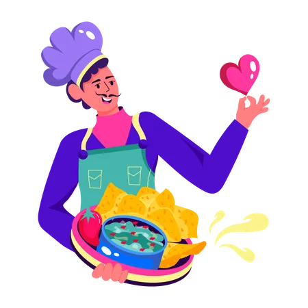 Chef serving tasty dish  Illustration