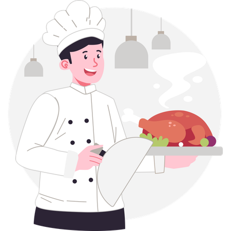 Chef serving turkey to customer  일러스트레이션