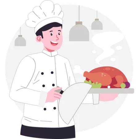 Chef serving turkey to customer  Illustration