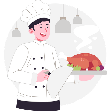Chef serving turkey to customer  Illustration