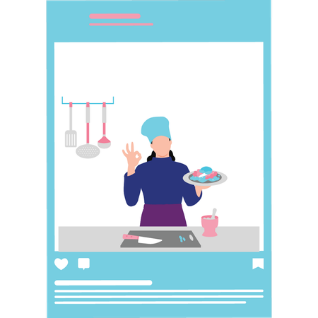 Chef sharing recipes online  Illustration