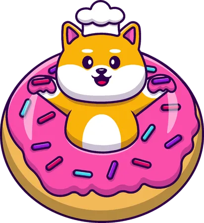 Chef Shiba Dog With Doughnut  Illustration