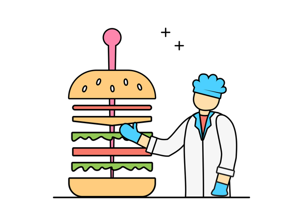 Chef showing burger  Illustration