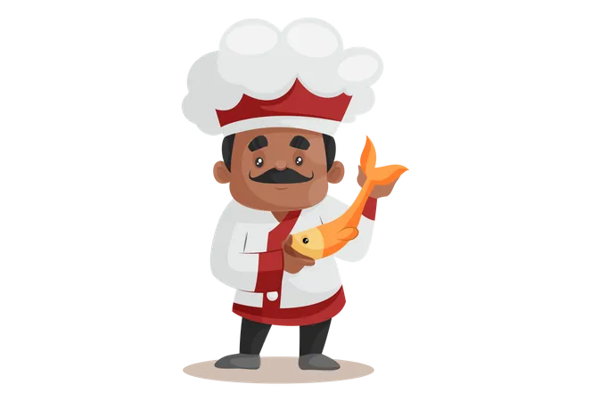 Chef Showing Fish For New Recipe  Illustration