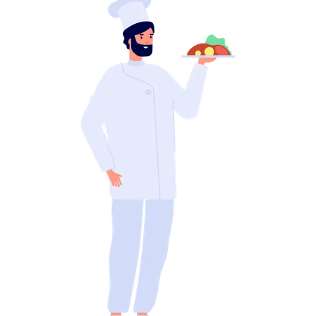 Chef masculino sirviendo comida  Ilustración