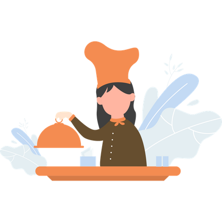 Chef sirviendo comida  Ilustración