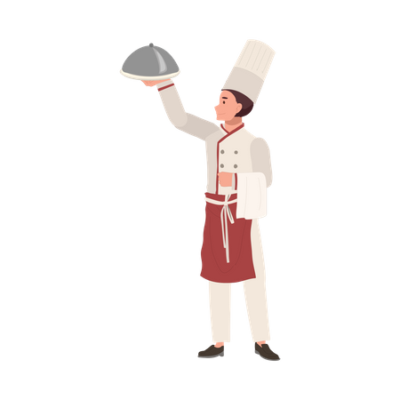Chef que sirve deliciosa comida gourmet  Ilustración