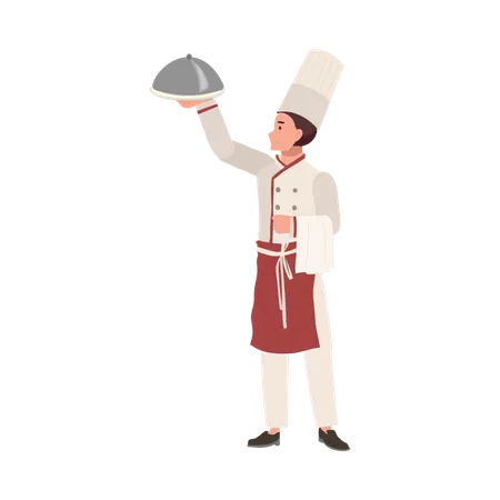Chef que sirve deliciosa comida gourmet  Ilustración