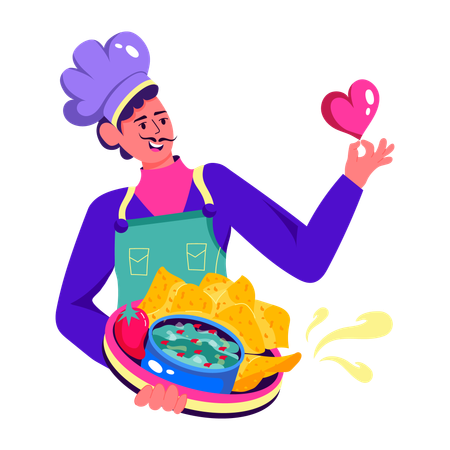 Chef sirviendo un plato sabroso  Ilustración