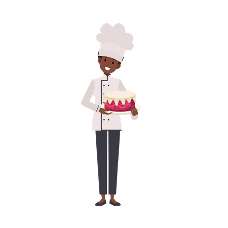 Chef sosteniendo pastel  Ilustración