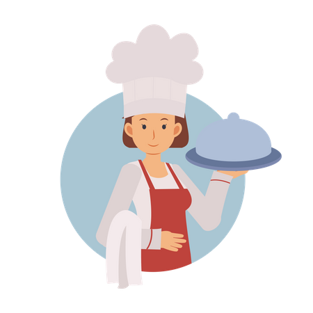 Chef femenina sosteniendo un plato  Ilustración