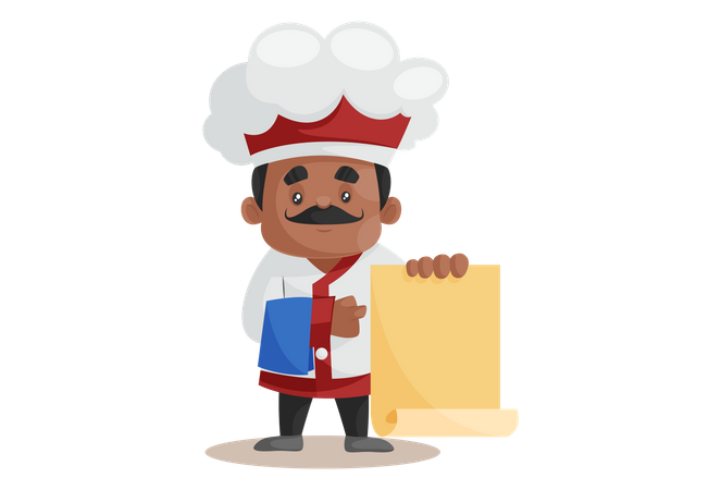 Chef standing with Recipe Menu  Illustration