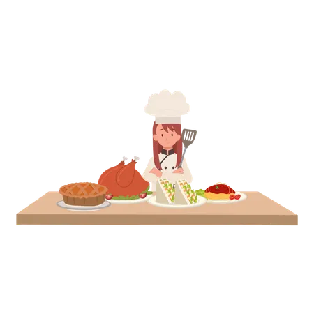 Chef Surrounded by Gourmet Dishes  Illustration