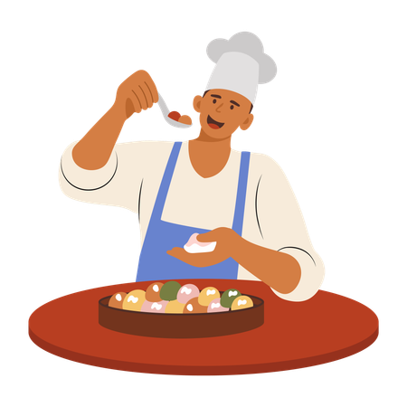 Chef tasting food before serving  Illustration