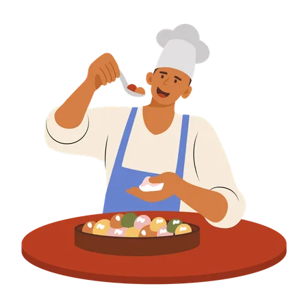 Chef tasting food before serving  Illustration