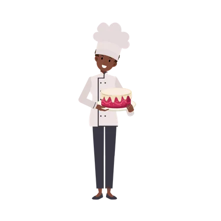 Chef tenant un gâteau  Illustration