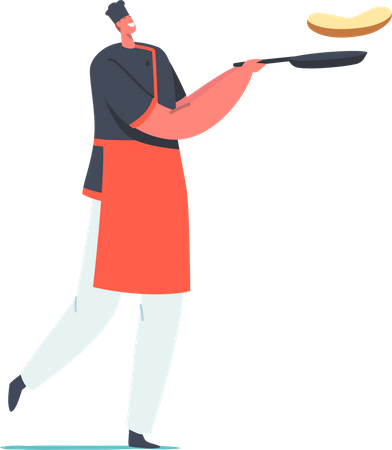 Chef Tossing Pancakes in Air on Cooking Pan  Illustration