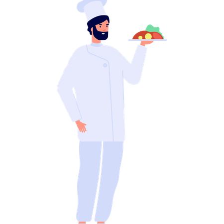 Chef maschio che serve cibo  Illustration