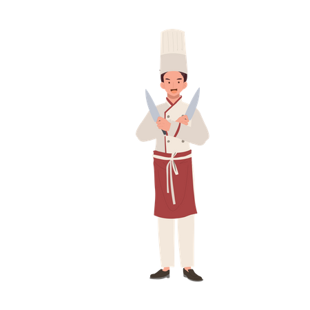 Chef vestindo uniforme de braços cruzados com faca  Ilustração