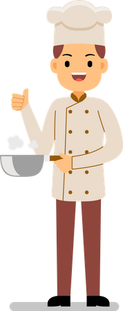 Chef with a frying pan with a done gesture  Illustration