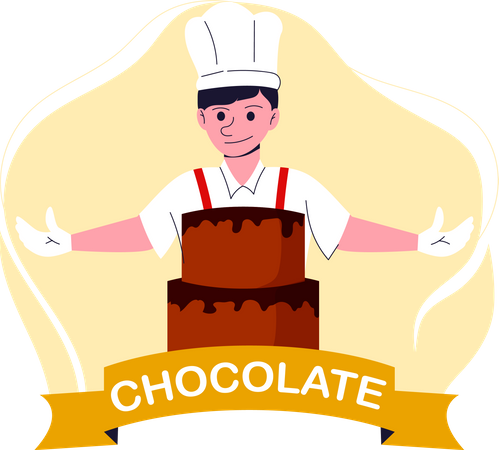 Chef with cake  イラスト