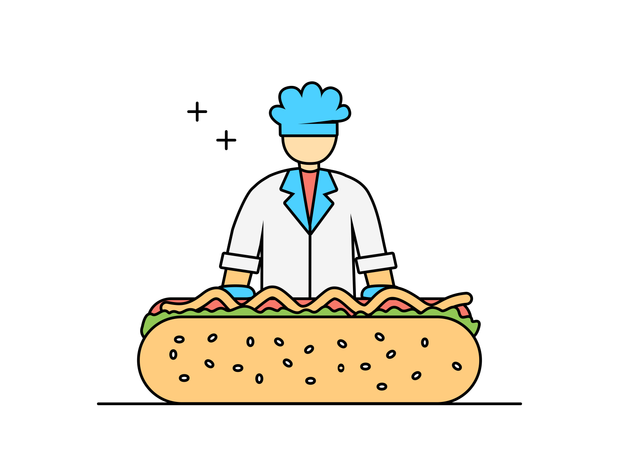 Chef with hot dog  Illustration