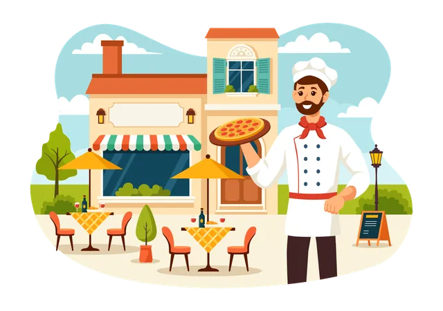 Italian Food Restaurant Or Cafeteria Vector Illustration With Traditional Italy Dishes Pizza Or Pasta In Flat Cartoon Background Design 일러스트레이션