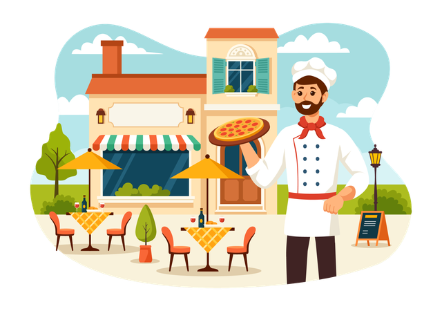 Chef with Italian Food  Illustration