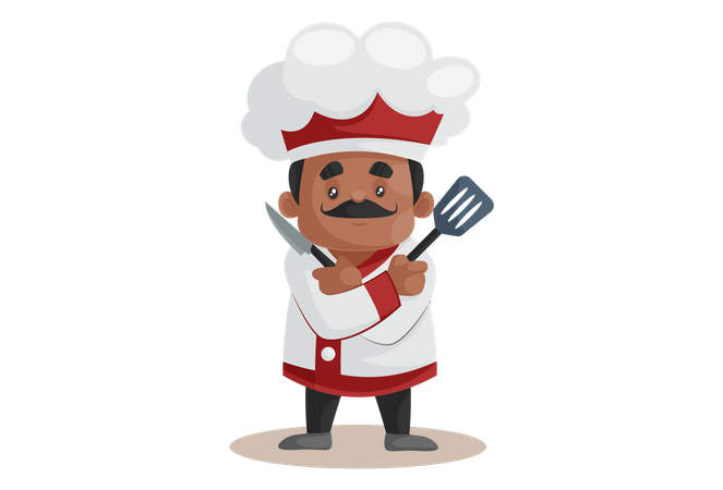 Chef with Kitchen Equipment  Illustration